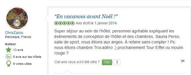 Avis Tripadvisor du 1er trimestre